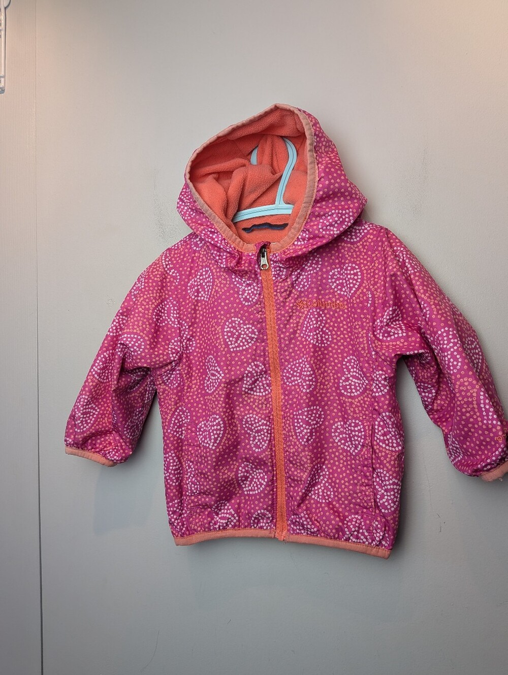 COLUMBIA Baby Girl Mid Season Coat Size 6-12 Months Pink Hearts Pattern Zip Up